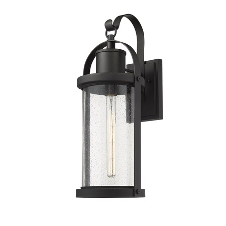 Z-Lite Roundhouse 1 Light Outdoor Wall Sconce, Black And Clear Seedy 569B-BK